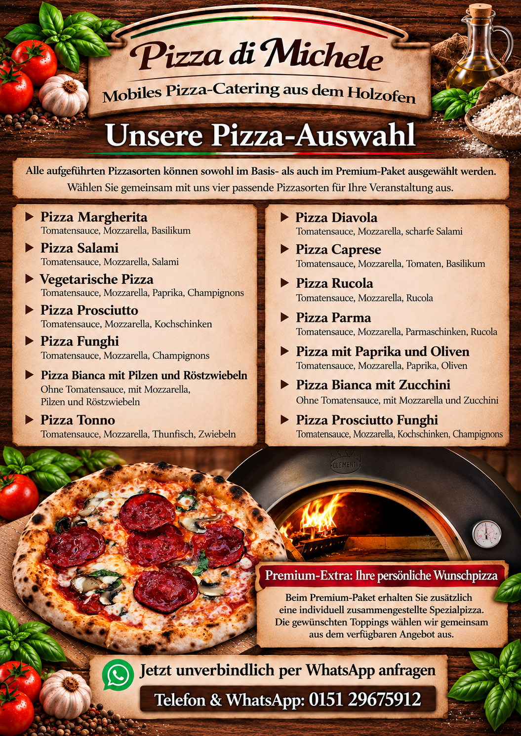 Flyer mit der Pizza-Auswahl von Pizza di Michele